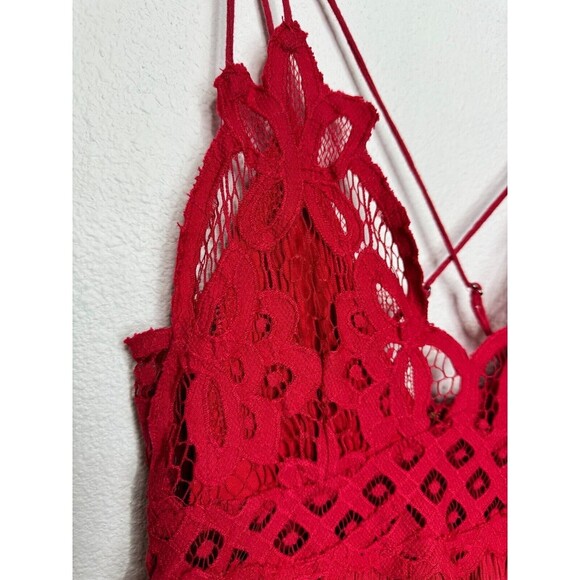 Free People Small Adella Cami Lace Tank Top Cherry Red Ruffled Peplum Hem NWT - Picture 6 of 13